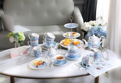 London Boutique Cake Plate Set 4 Porcelain Fine China Wide Rimmed Shabby Chic