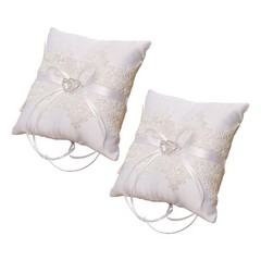 2 Pcs Lace Wedding Ring Pillow Kneeling Bearer Cushion for Party