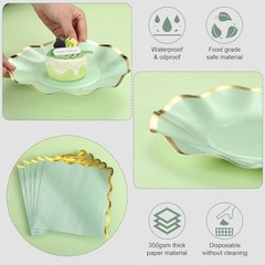 Pcs Scalloped Party Paper Plates and Napkins Cocktail Disposable 48 Sage Green