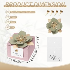 Wedding Favor Box with Light Green Floral Decor, (2.5 x 2.5 Inch, Pink)(25 Pcs)
