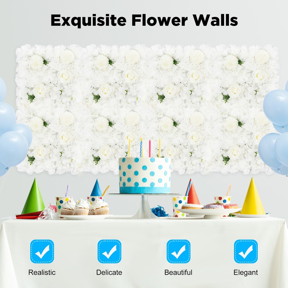 3D Flower Wall Panel 12pcs Artificial Flower Wall Background Silk Rose Mat