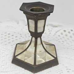 Vintage Brass & Mother of Pearl Inlay Candlestick Holder – Mid Century Boho