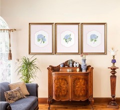 Blue Hydrangea Wall Art Pink Striped Rustic Farmhouse Floral Pictures Wall De…