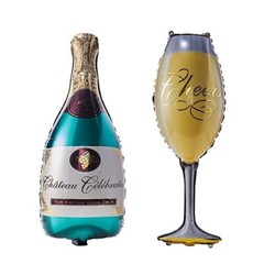 Gold Green Champagne Bottle and Goblet Mylar Foil Balloons Party Supplies