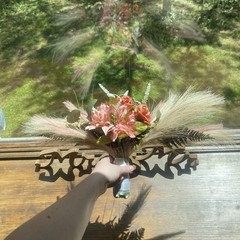 Bridal Wedding Bouquet Hand made Budget Friendly Faux Flowers White Pink Green