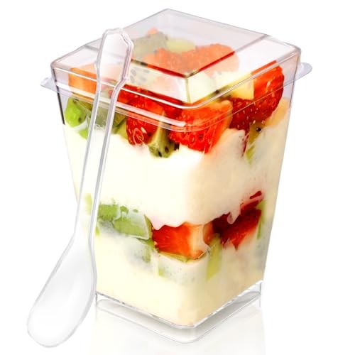 5 oz 60Pcs Plastic Dessert Cups With Lids and 20 cups + 20 spoons + 20 lids