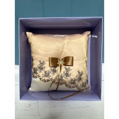 BB World Corp Taupe Brown Lace Bow Ring Bearer Pillow Wedding Engagement