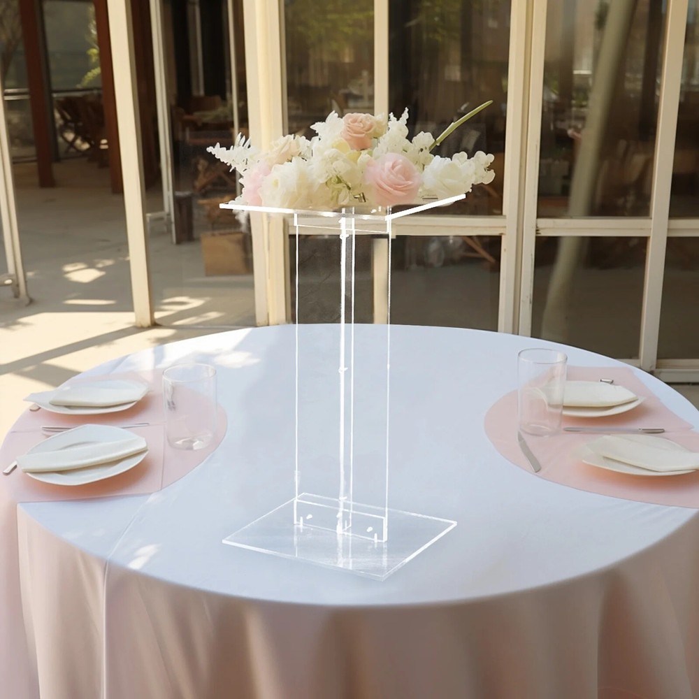 24 in Clear Acrylic Flower Display STAND Square Top and Base Party Decorations