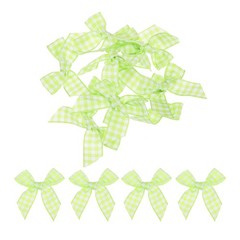 30Pcs Mini Gingham Ribbon Bow 1.5″ Checkered Fabric Satin Light Green and White