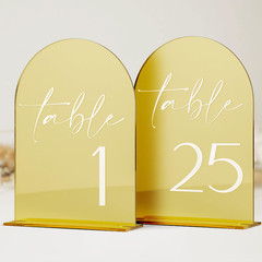 Hoodo Gold Mirror Acrylic Wedding Table Numbers 1-25 Stands 5X7 Arched Acrylic