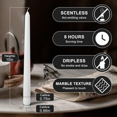 CANDLESEE 12 Pack White Taper Candles丨Taper 12 Candle,