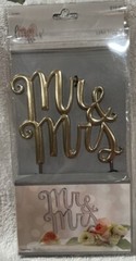 New Studio His & Hers Wedding Cake Topper Mr & Mrs Cursive Gold Metal 7”