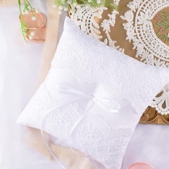 STAFUNI Wedding Ring Bearer Pillow, White Lace Pillow 8×8 inch,