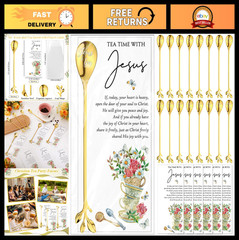 50 Sets Christian Tea Party Favors – Jesus Teaspoons & Prayer Cards, 6.5″ Gold C