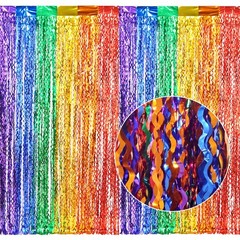 CYLMFC 3 Pack Rainbow Foil Curtains – 3.3×6.6ft Metallic Streamers Tinsel Cur…