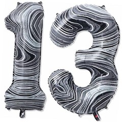 13 Balloon Number, 40 Inch Black Marble Foil Balloons Giant Marble Number 13