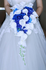 Royal Blue Bouquet, Bridal Bouquets for Wedding，White Calla Lily Bridal Bouquet,