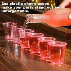 100ct 2oz Mini Clear Shot Glasses, Disposable Small Plastic Cups for Pink