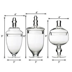 3 pcs 9″ 10″ 11″ tall Clear Glass Apothecary Jars with Lids Wedding Favors SALE