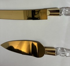 Clear Gold Cake Knife and Server Set, Steel Plated Blades with Acrylic Handles