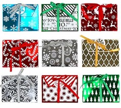 Christmas Holiday Foil Embossed Gift Card Holder Boxes with Ribbon, Set Multi