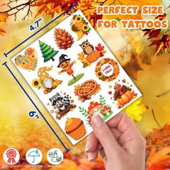 50 PCS Fall Autumn Temporary Tattoos for Kids, Thanksgiving Themed Tattoos fo…
