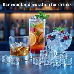 0.8 Inch Fake Ice Cubes, 20 PCS Plastic Clear Ice Cubes for Photography