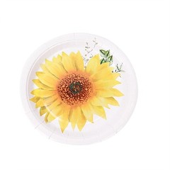 25 White 7″ Round Paper Plates with Sunflower Design – Disposable Tableware