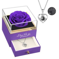 ASELFAD Preserved Real Rose with Heart A2_purple Rose_silver Necklace