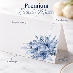 56 PCS Dusty Blue Florals Table Tent Place Cards 2×3.5 Inches Wedding Bridal
