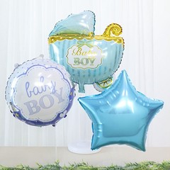 5 BLUE Round Carriage Stars Baby Shower Mylar Foil BALLOONS Set Party Events