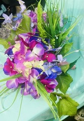 Wedding Silk Flower Hand Tied Bouquet Garden Style Purple Pink Hydrangeas 12×8