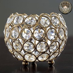 3.5″ tall Gold Faux Crystal Beaded CANDLE HOLDERS Wedding Decorations SALE