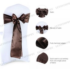 10 pcs Brown / Coffee Satin Chair Sashes Bows Ribbon Wedding Party Banquet Decor