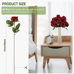 Jexine 60 PCS Artificial Roses Bulk Silk Flowers with Long Stems, Realistic F…