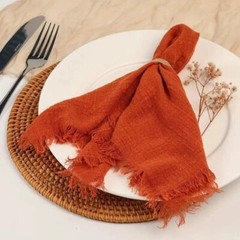 12.5″ Rustic Gauze Table Decor Placemat Napkin with Fringe