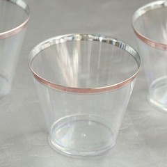 CLEAR ROSE GOLD RIM 10 oz Plastic Cups Disposable Wedding Party Tableware Sale