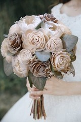Natural Cream Bridal Bouquet Bark Skin Sola Wood Bridesmaid Wedding Flowers