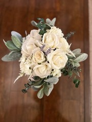 Artificial Wedding Flower Bouquet White Rose Eucalyptus & Lavender Greenery