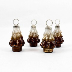 Set of 4 Threshold Brown and White Glass Christmas Tree Place Card Holders