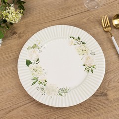 25 WHITE SAGE GREEN Dinner Paper Plates with Floral Lined Rim Decorations
