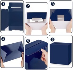 Navy Blue Card Box 9x9x5 Inch for Weddings & Events, Foldable Cardholder