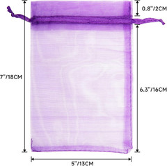 25PCS Purple Organza Bags 5×7 inches, Sheer Mesh Jewelry Pouches, Organza Gift B