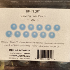 «Glowing Pixie Pearls» LED marble sized light sets. 12 each. White Blue Pink