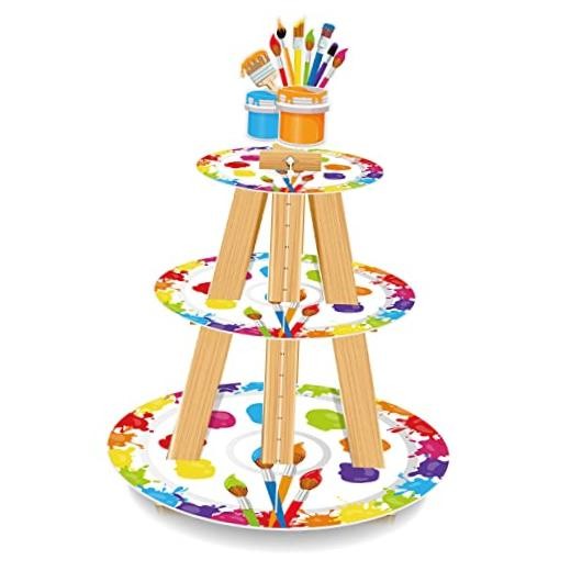 3 Tier Art Paint Party Cupcake Stand Decorations Artist Multicolor Party