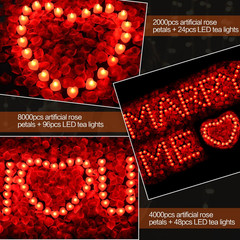 KOABY 2000Pcs Red Artificial Rose Petals with 24Pcs Red LED Tea Lights Kit, for