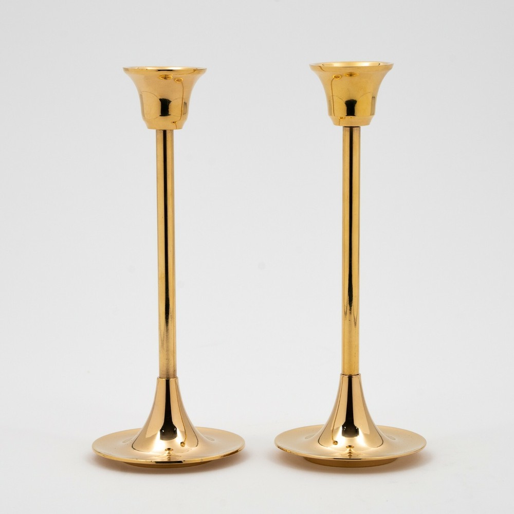 Candle Holder Brass Contemporary Wedding Reception Taper Candles 7″ High Set/2