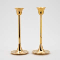 Candle Holder Brass Contemporary Wedding Reception Taper Candles 7″ High Set/2