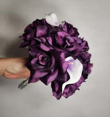 Eggplant Rose Calla Lily Bridal Wedding Bouquet Accessories