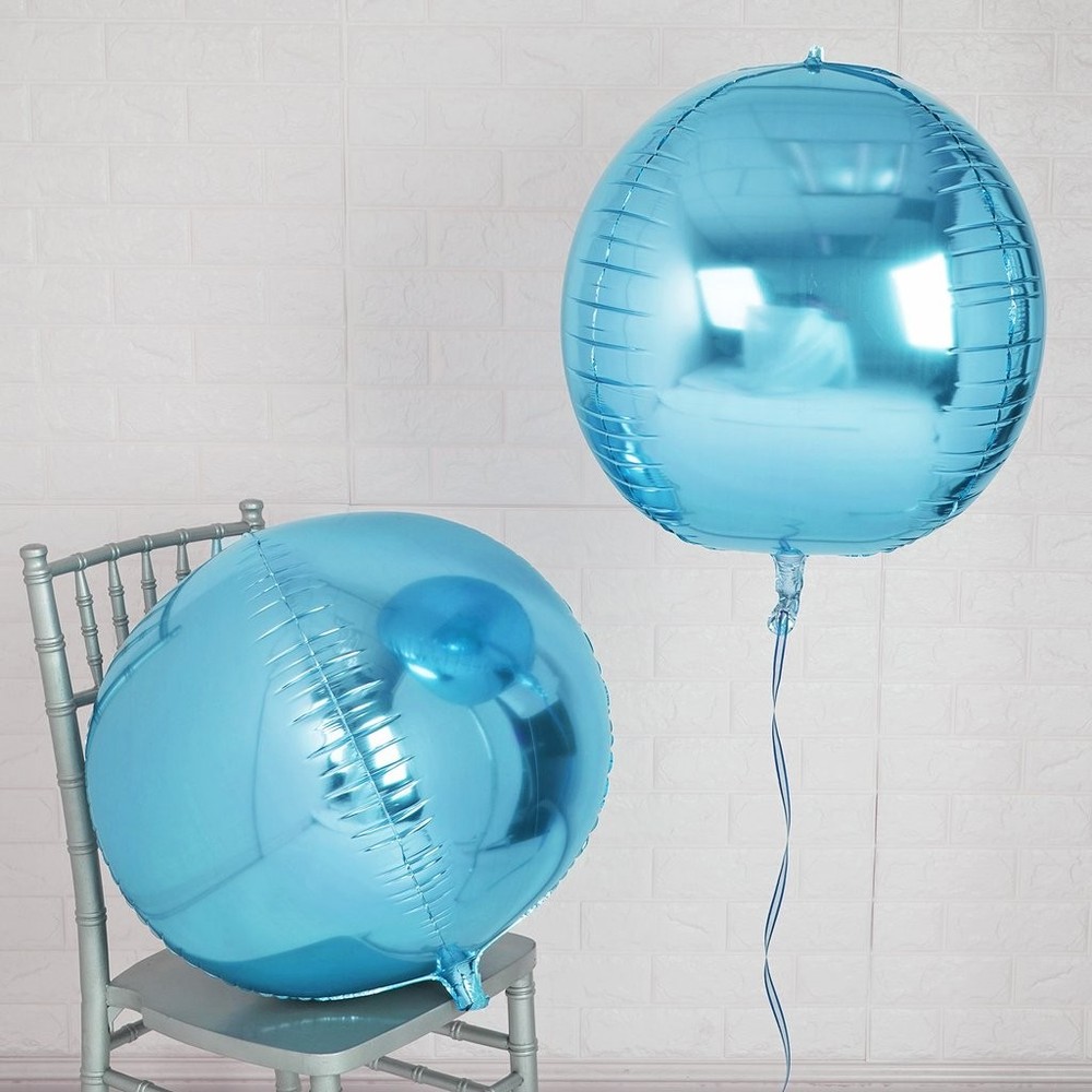 2 BLUE 18″ wide 4D Round Orbs Balls Mylar Foil Balloons Wedding Decorations